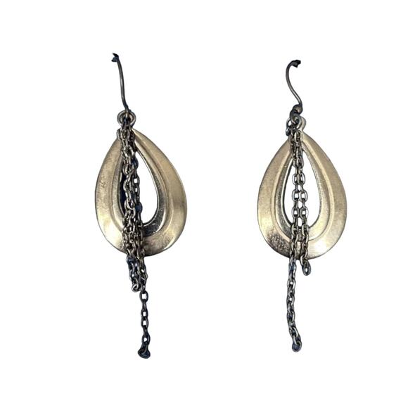 Gold Drop Earrings With Chain Accent - Picture 1 of 3
